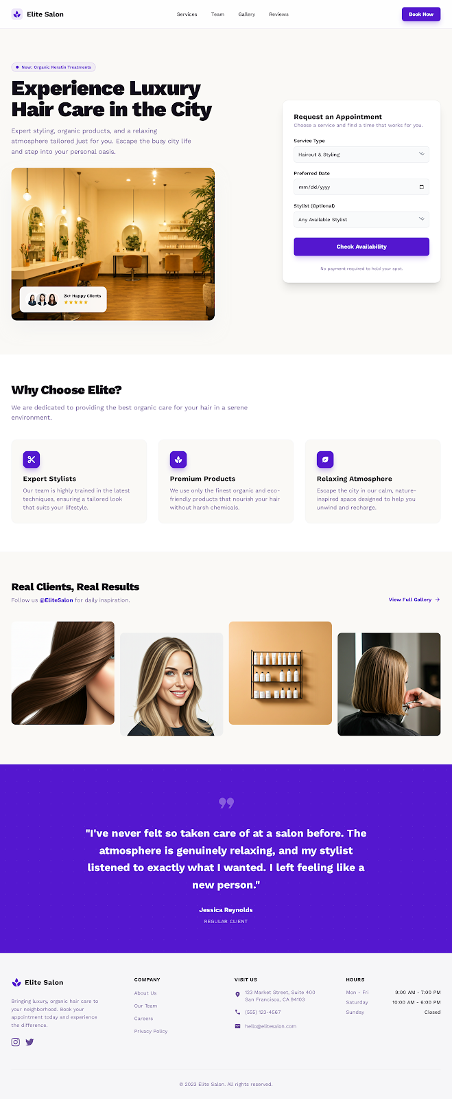 Hair Salon Website Design