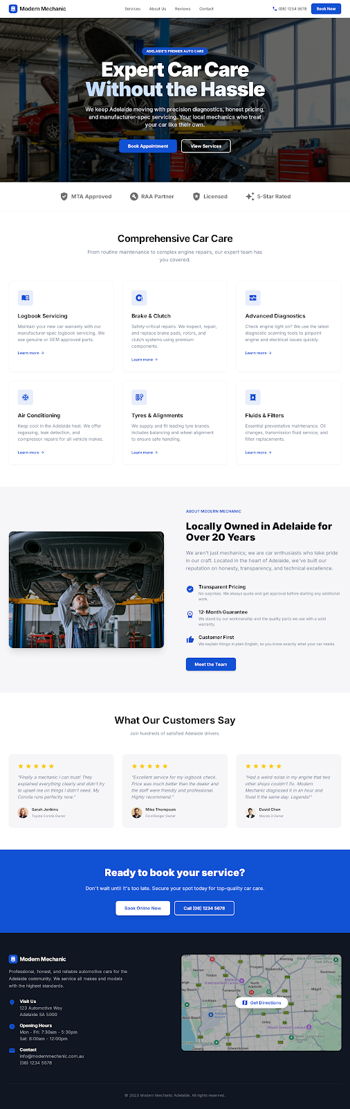 Mechanic Website Design