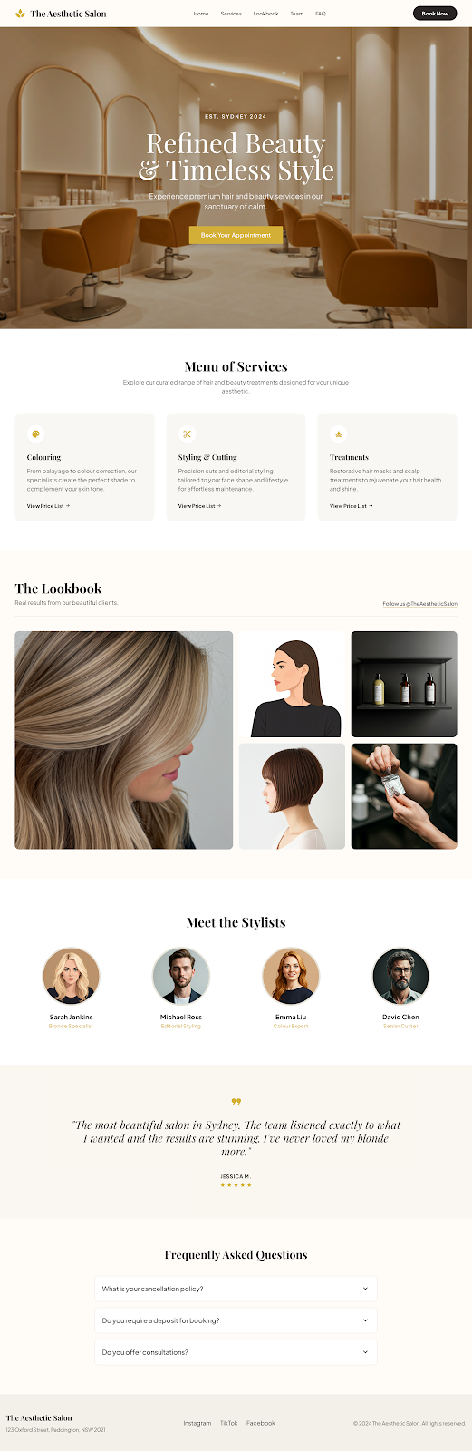 Sydney Hair Salon Website Design